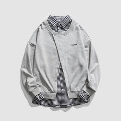 Faux Layered Checkered Collared Sweatshirt