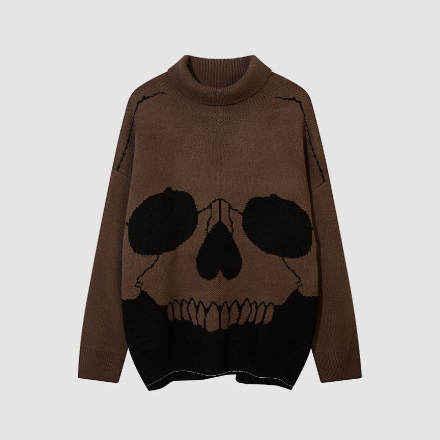 Horrible Skull Print Turtleneck Knit Sweater