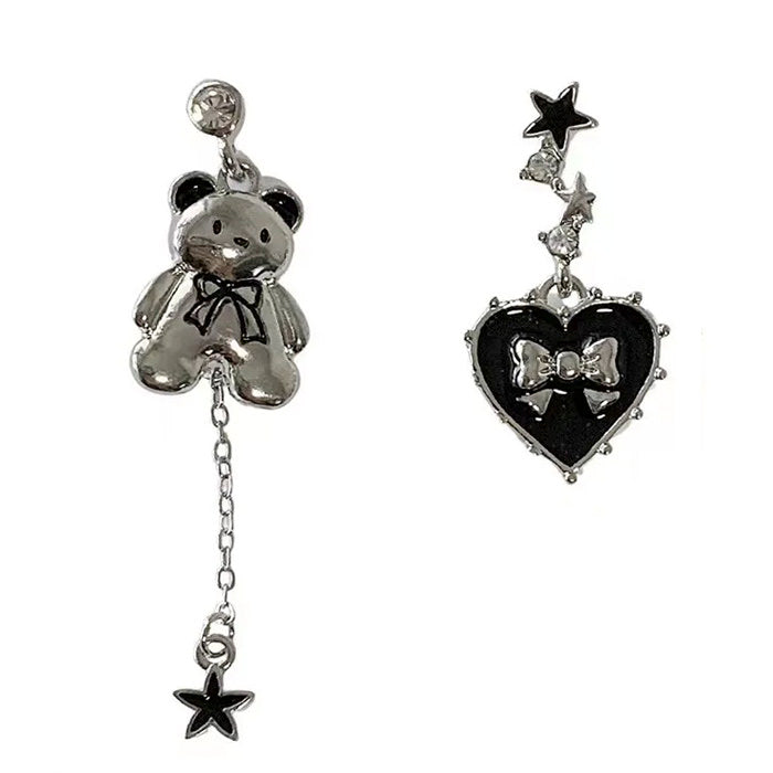 Grunge Bear Heart Asymmetric Earrings