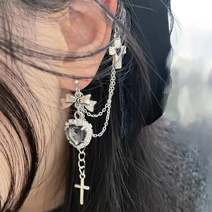 Grunge Aesthetic Heart Cross Ear Cuff