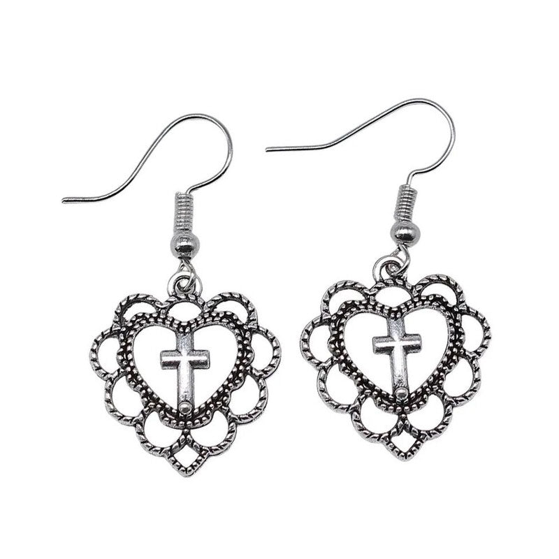 Everlasting Love Heart Cross Earrings