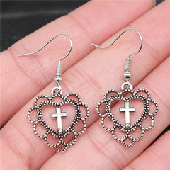 Everlasting Love Heart Cross Earrings