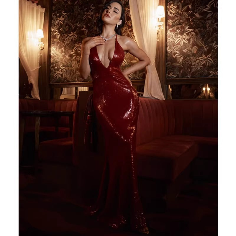 Yelena Sequin Backless Gown