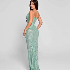 Gracie Sequin Lace-Up Slit Gown