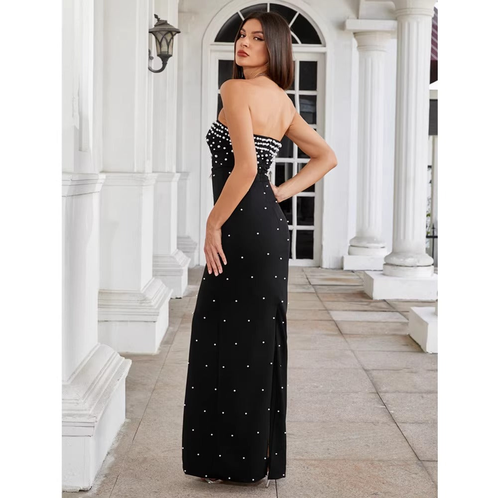 Zelie Pearl Embellished Strapless Maxi Dress