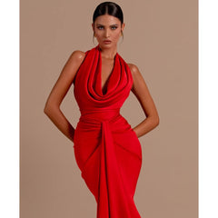 Scarlet Drape Halter Gown