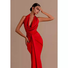 Scarlet Drape Halter Gown