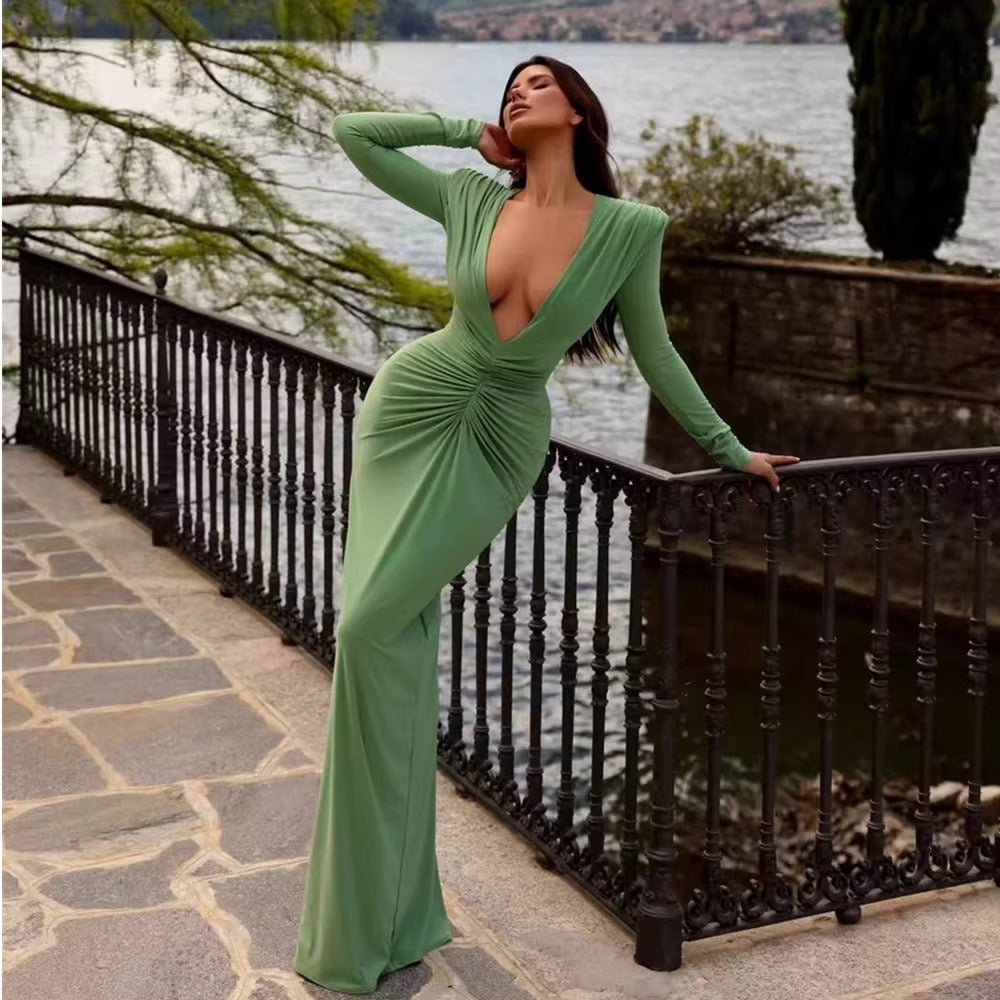 Mya Long Sleeve Ruched Maxi Gown