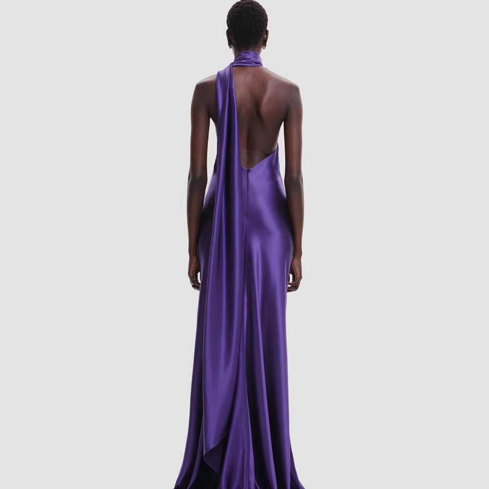 Maria One-Shoulder Satin Rose Gown