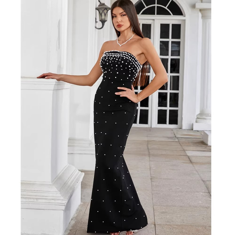 Zelie Pearl Embellished Strapless Maxi Dress
