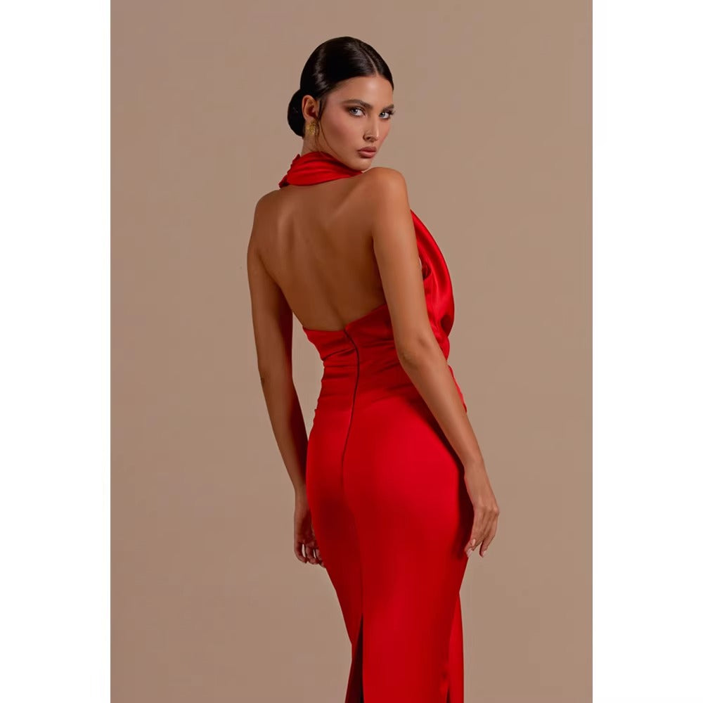 Scarlet Drape Halter Gown