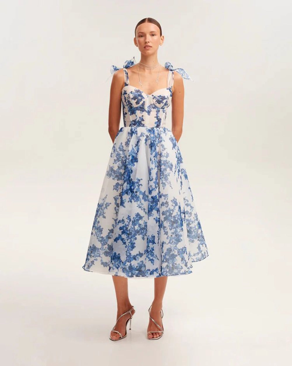 Nina Bow Strap Floral Midi Dress