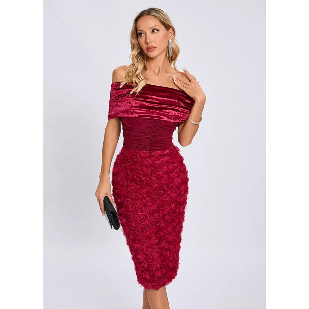 Freja Off-Shoulder Rose Midi Dress