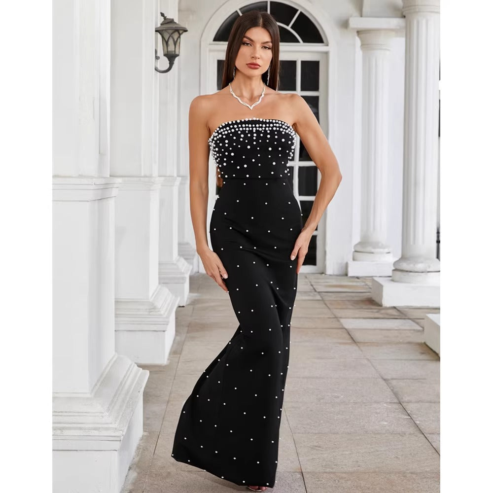 Zelie Pearl Embellished Strapless Maxi Dress