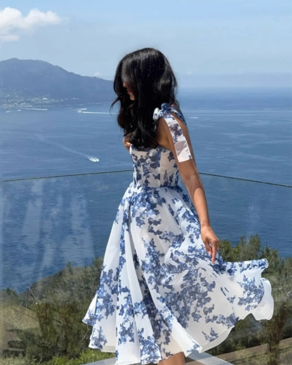 Nina Bow Strap Floral Midi Dress