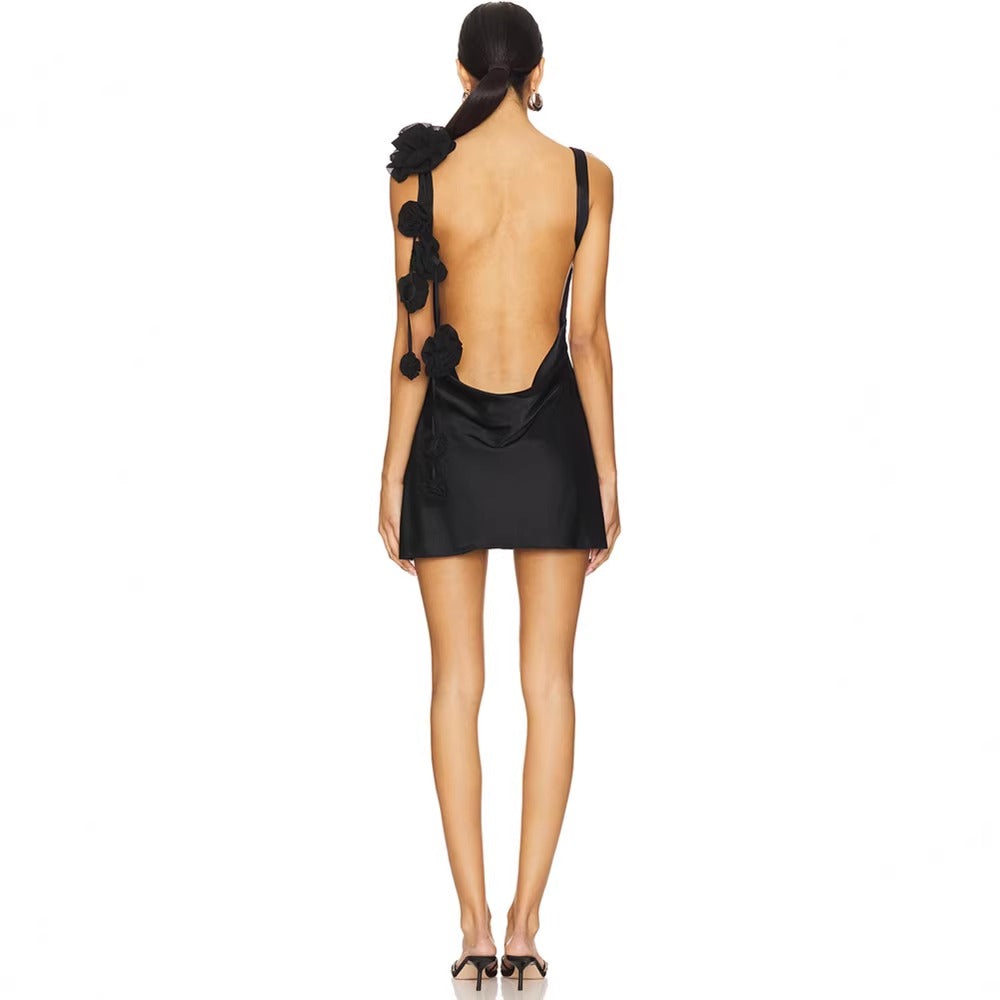 Rosalia Satin Bloom Mini Dress
