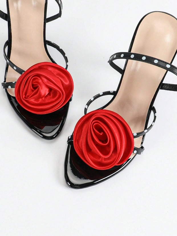Ines Polka Dot Heels with red Satin Rose