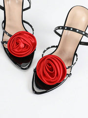 Ines Polka Dot Heels with red Satin Rose