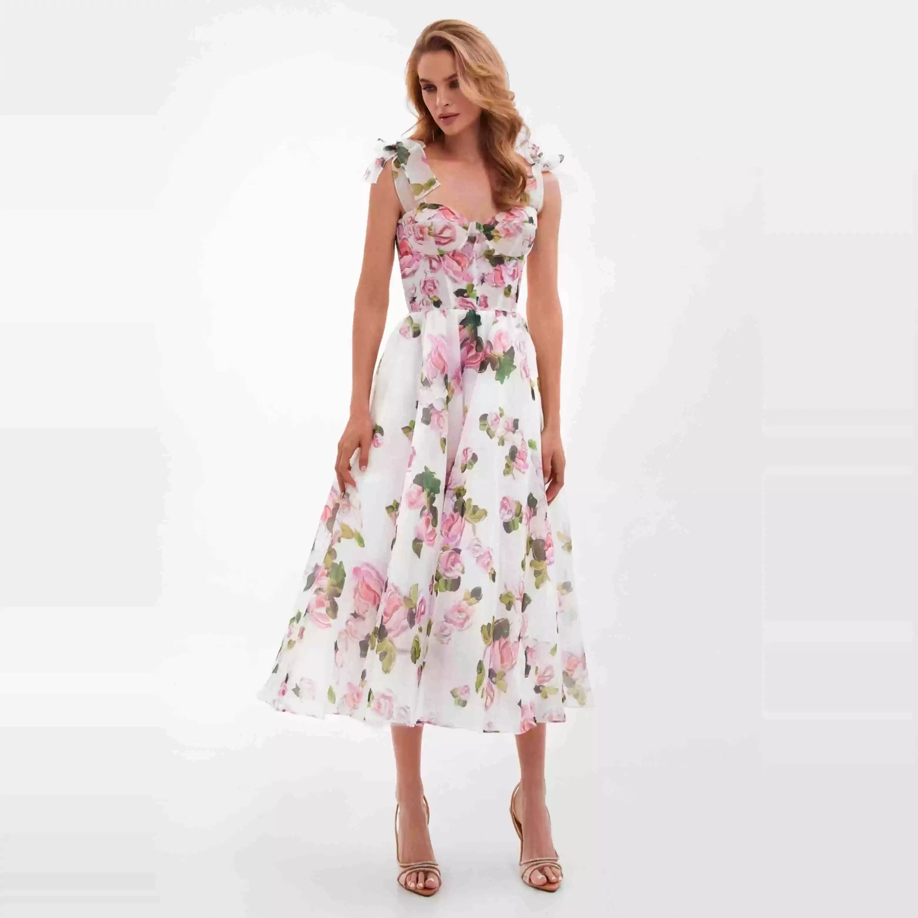 Nina Bow Strap Floral Midi Dress
