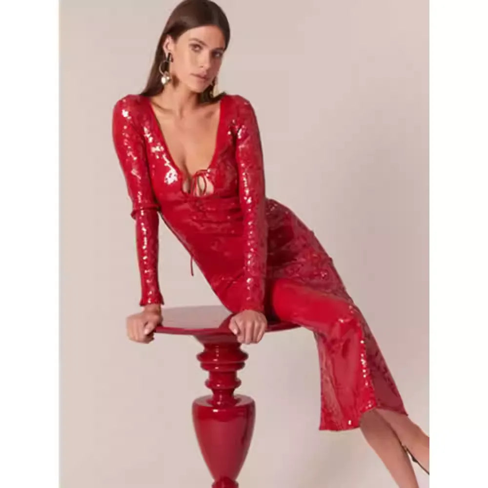 Ruby Sequin Tie-Front Dress