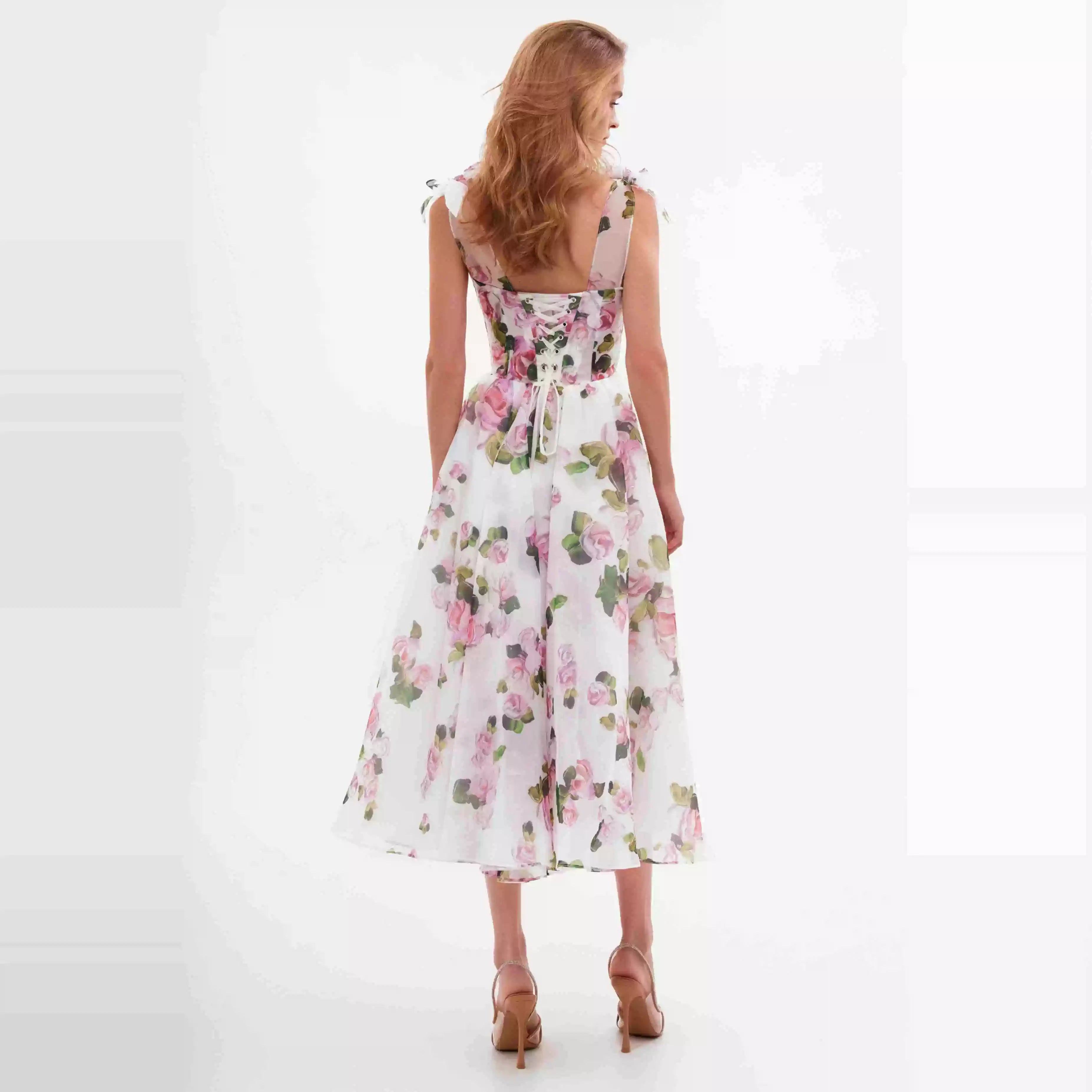 Nina Bow Strap Floral Midi Dress