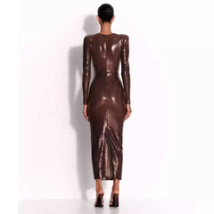 Giana Deep Neck Sequin Midi Dress