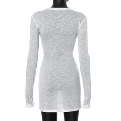Long sleeve crewneck see through textured mini dress