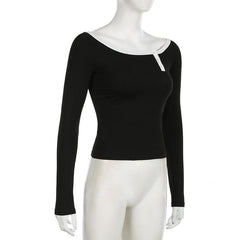 Long sleeve off shoulder button top