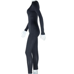 Long sleeve hollow out zip-up solid jumpsuit