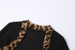 Long sleeve leopard print fluffy shrug sweetheart neck 2 piece mini skirt set
