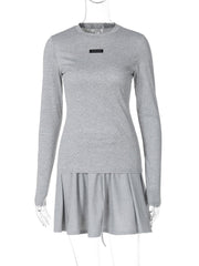Long sleeve crewneck solid mini skirt set