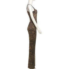 Leopard print zip-up backless cami jumpsuit