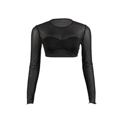 Long sleeve crewneck mesh ruched crop top