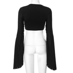 Long flared sleeve o ring crewneck crop top