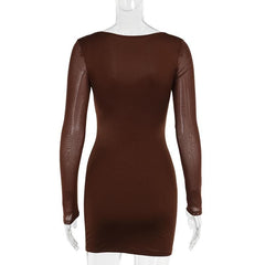 Long sleeve lace hem solid mini dress