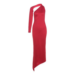 Long sleeve halter irregular one shoulder maxi dress
