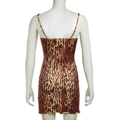 Leopard print lace hem bowknot cami mini dress