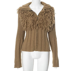 Long sleeve high neck zip-up ribbed knitted top