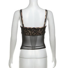 Leopard print mesh 2 piece top