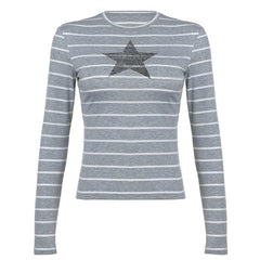 Long sleeve crewneck striped print top