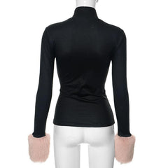 Long sleeve high neck fluffy dog pattern top