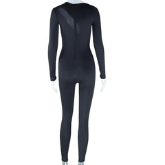 Long sleeve hollow out zip-up solid jumpsuit