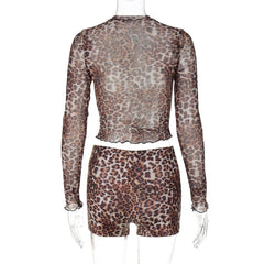 Long sleeve leopard print button pant set