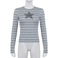 Long sleeve crewneck striped print top
