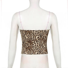 Leopard print lace hem patchwork cami top