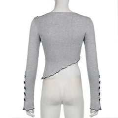 Long sleeve bowknot ruffle crop top