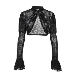 Long flared puff sleeve button shrug top
