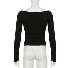 Long sleeve off shoulder button top
