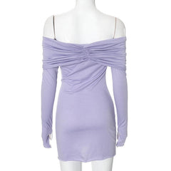 Long sleeve off shoulder buckle ruched mini dress