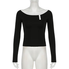 Long sleeve off shoulder button top